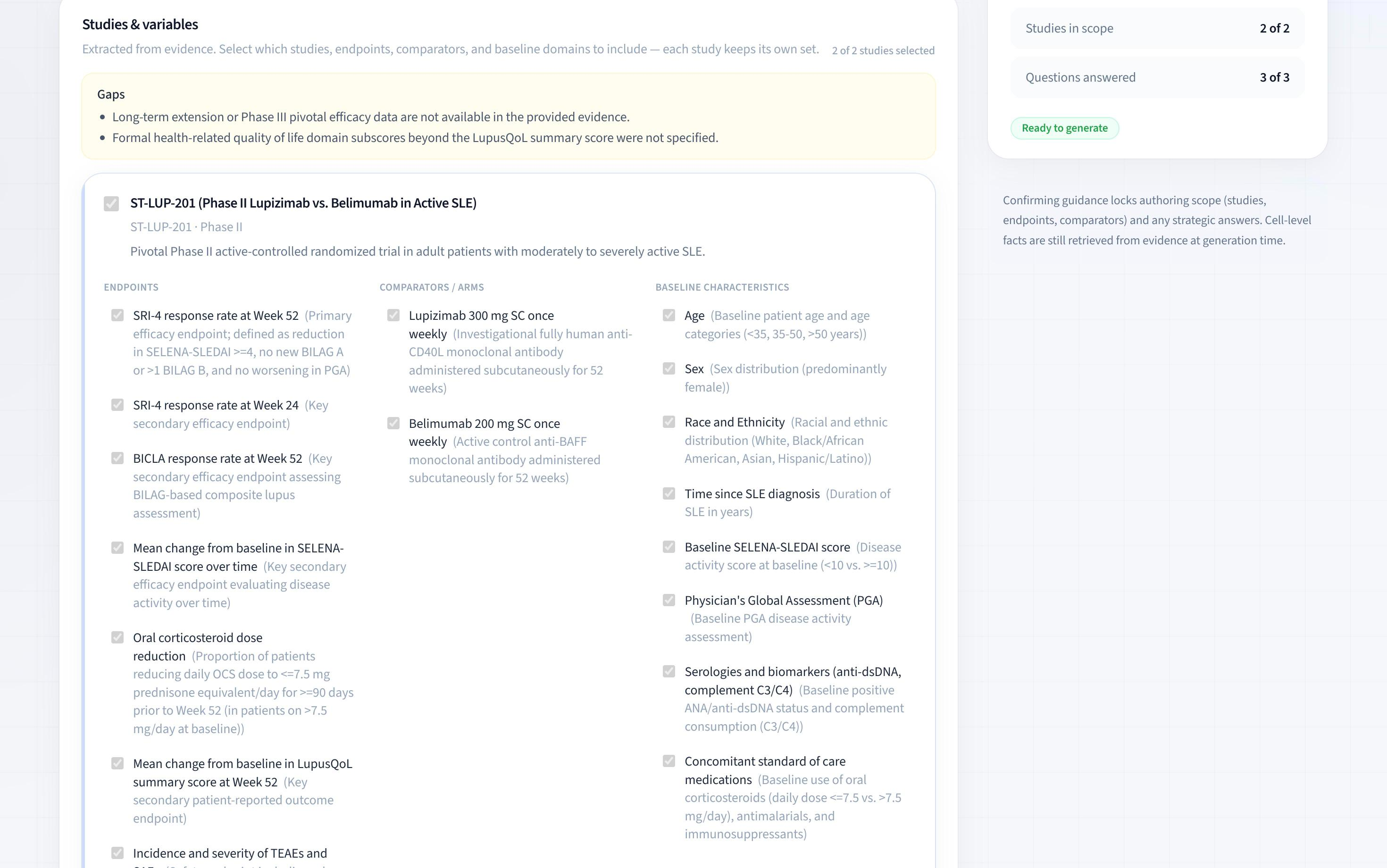 Dossier guidance for studies and variables