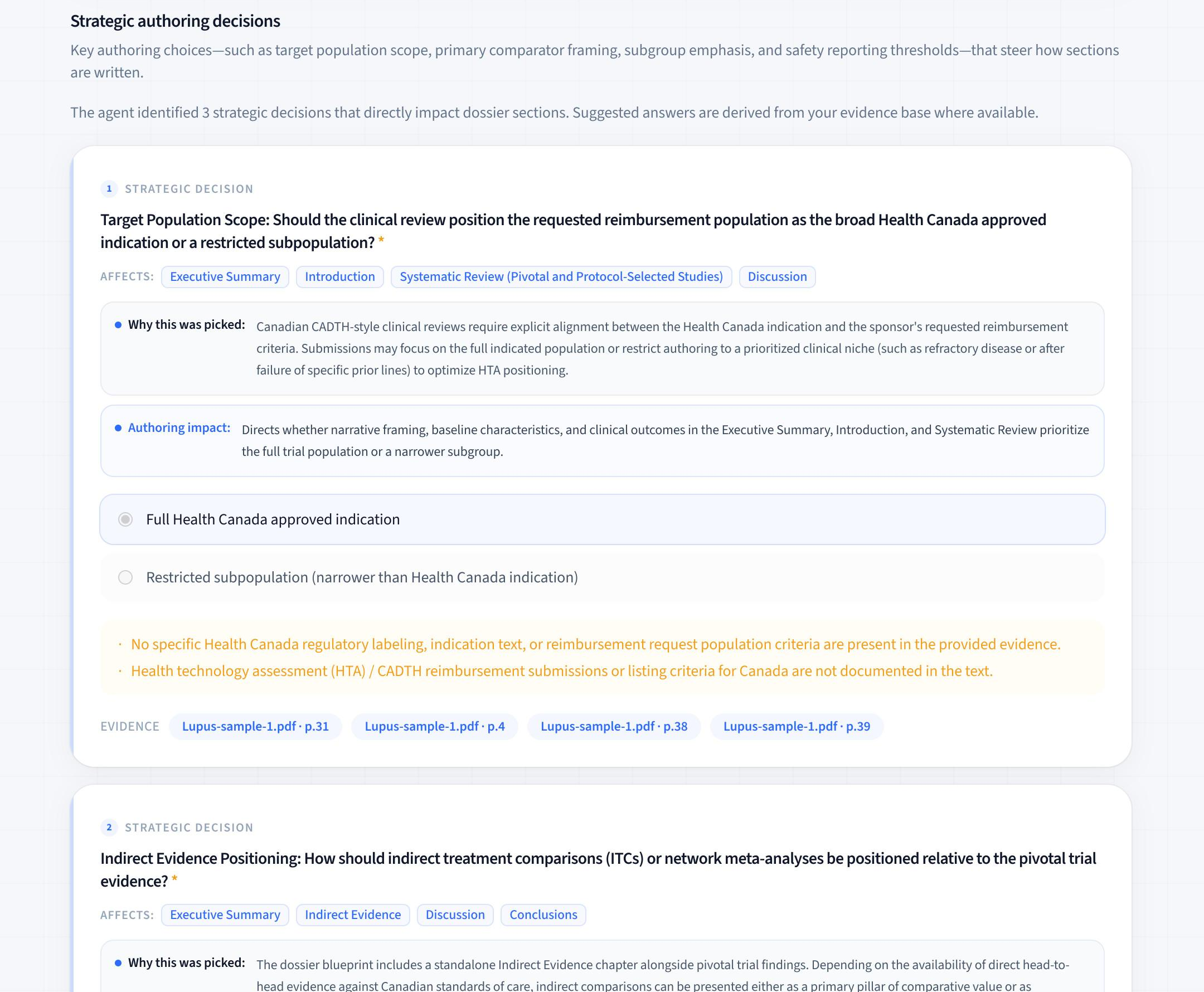 Dossier guidance for strategic decisions